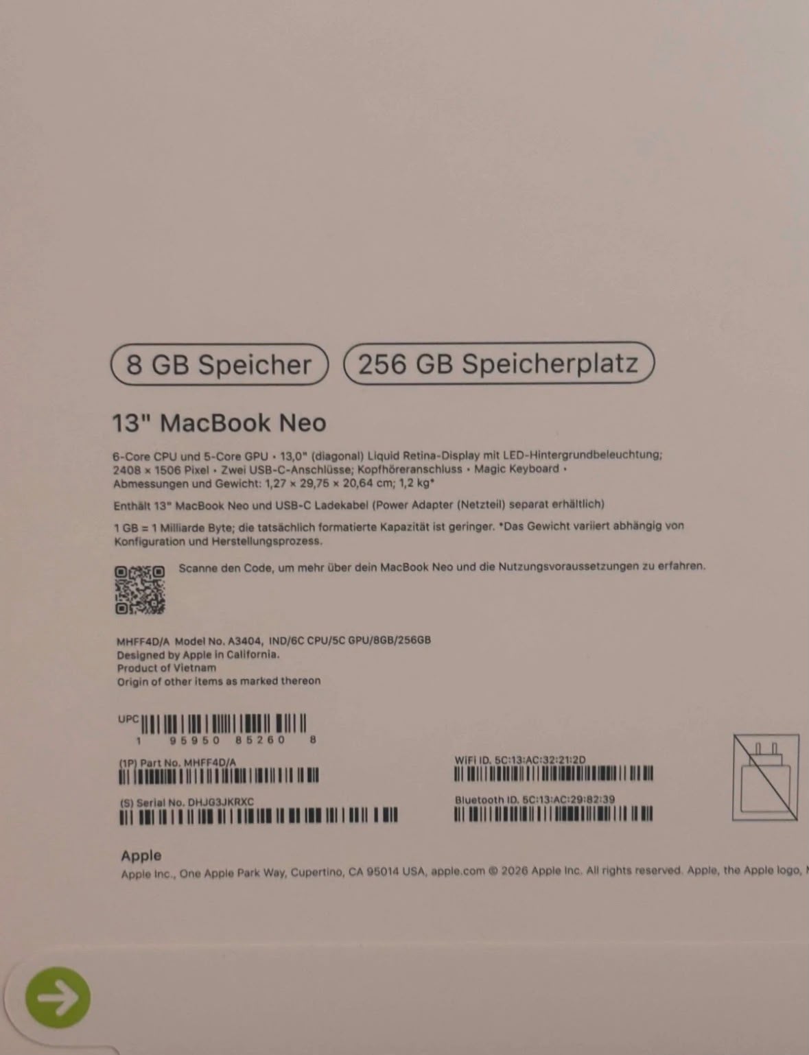MacBook Neo 13-inch — Purple — 8GB • 256GB view 2